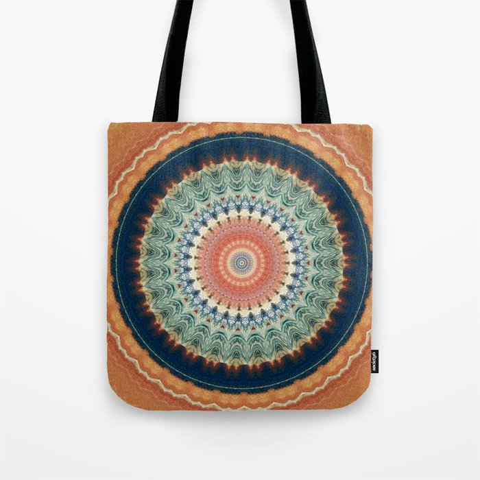 Dark Indigo Blue Orange Mandala Tote Bag Gallery Image 1