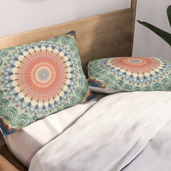 Dark Indigo Blue Orange Mandala Pillow Sham Gallery Image 2