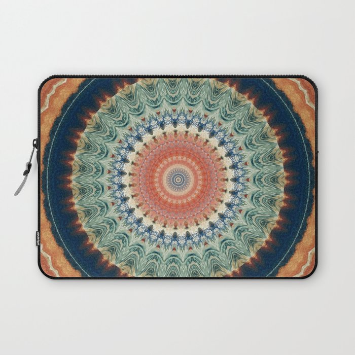 Dark Indigo Blue Orange Mandala Laptop Sleeve Gallery Image 1