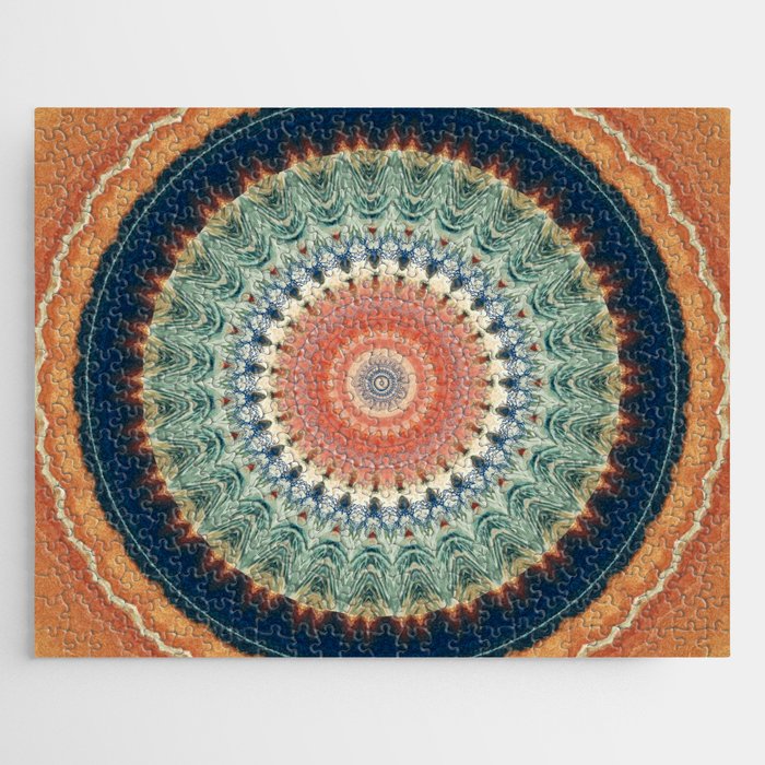 Dark Indigo Blue Orange Mandala Jigsaw Puzzle Gallery Image 1