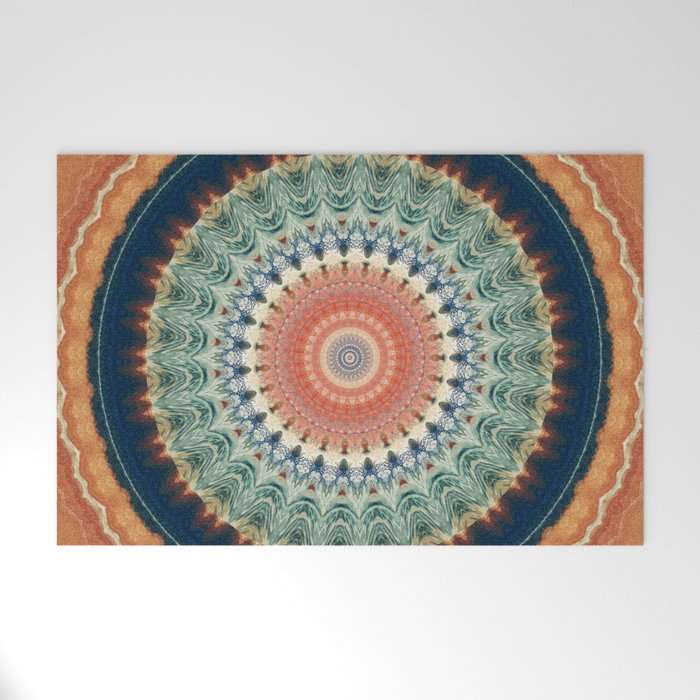 Dark Indigo Blue Orange Mandala Welcome Mat Gallery Image 1