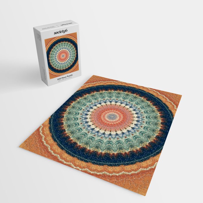 Dark Indigo Blue Orange Mandala Jigsaw Puzzle Gallery Image 2