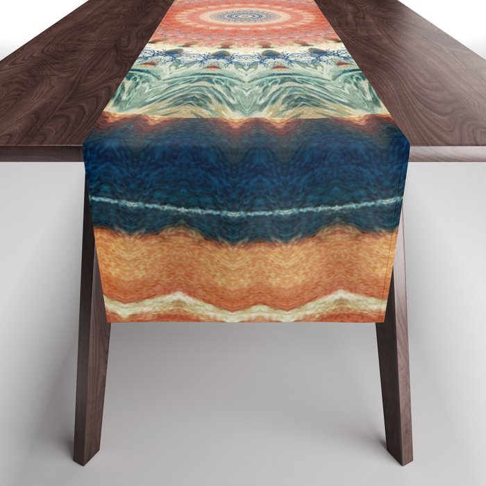 Dark Indigo Blue Orange Mandala Table Runner Gallery Image 1