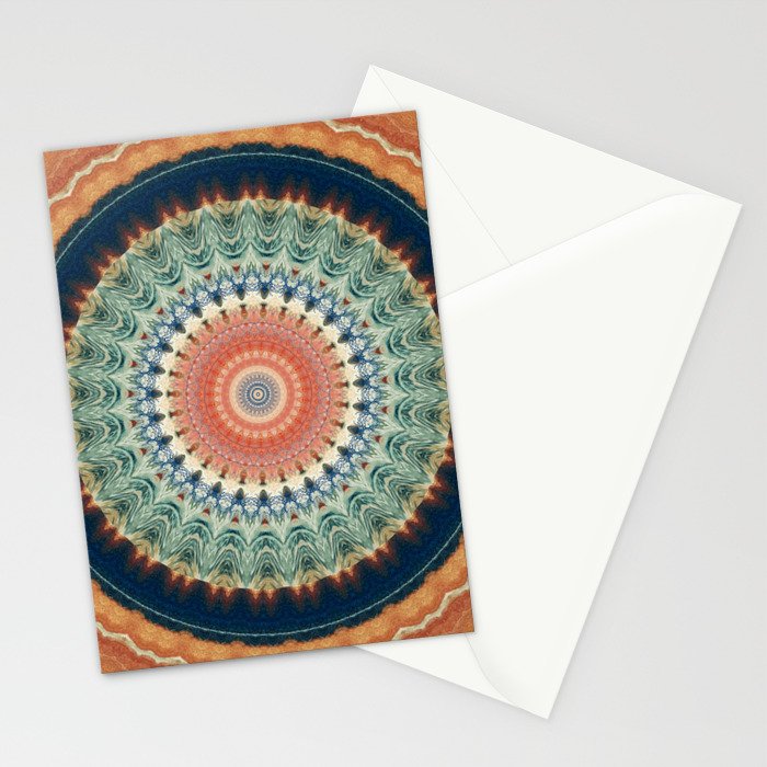 Dark Indigo Blue Orange Mandala Stationery Card Gallery Image 2