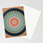 Dark Indigo Blue Orange Mandala Stationery Card Gallery Image 2