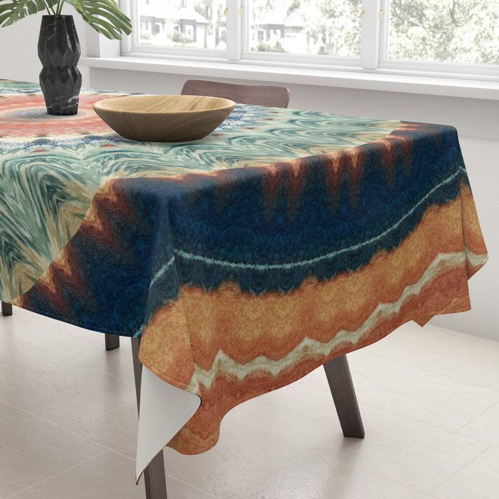 Dark Indigo Blue Orange Mandala Tablecloth Gallery Image 3