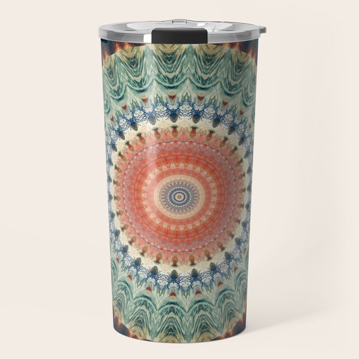Dark Indigo Blue Orange Mandala Travel Mug Gallery Image 1