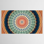Dark Indigo Blue Orange Mandala Tablecloth Gallery Image 2