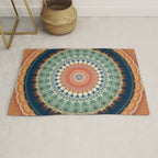 Dark Indigo Blue Orange Mandala Rug Gallery Image 1