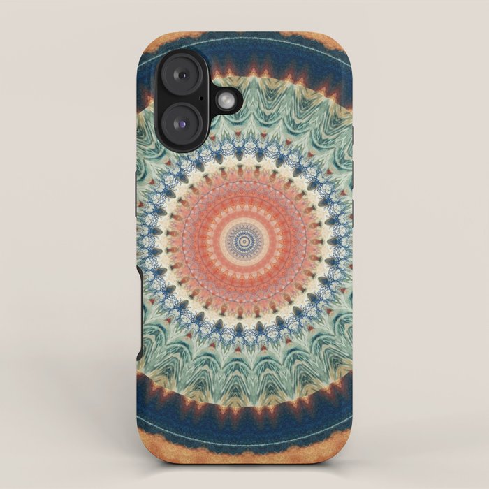 Dark Indigo Blue Orange Mandala iPhone Case Gallery Image 1