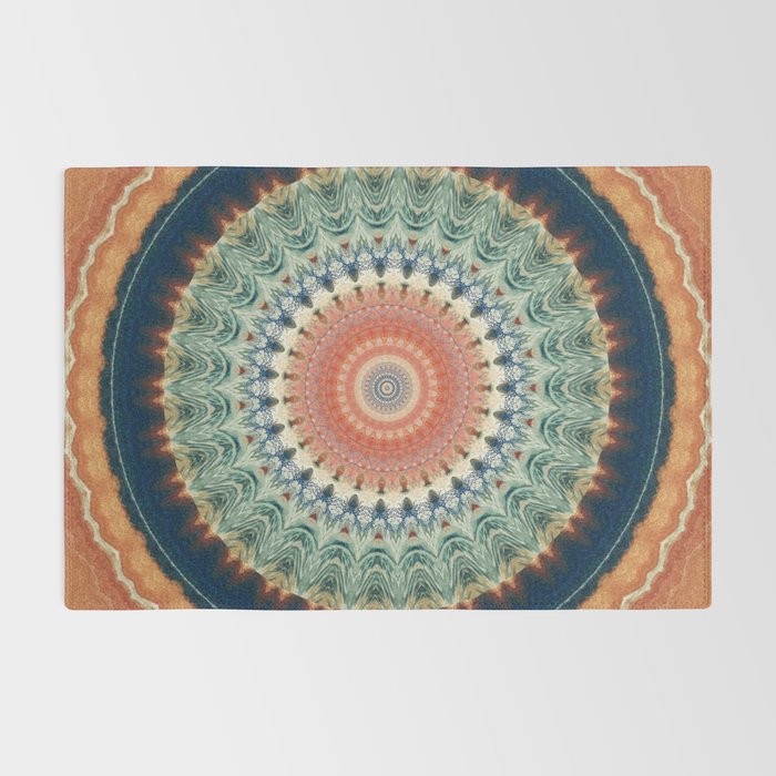 Dark Indigo Blue Orange Mandala Rug Gallery Image 2