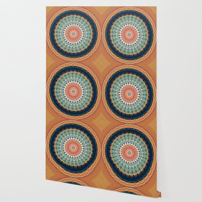 Dark Indigo Blue Orange Mandala Wallpaper Gallery Image 2