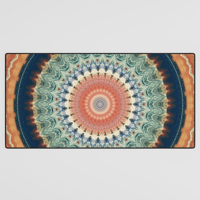 Dark Indigo Blue Orange Mandala Desk Mat Gallery Image 3