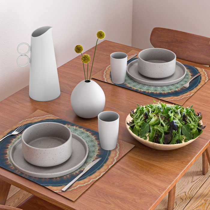 Dark Indigo Blue Orange Mandala Placemat Gallery Image 2