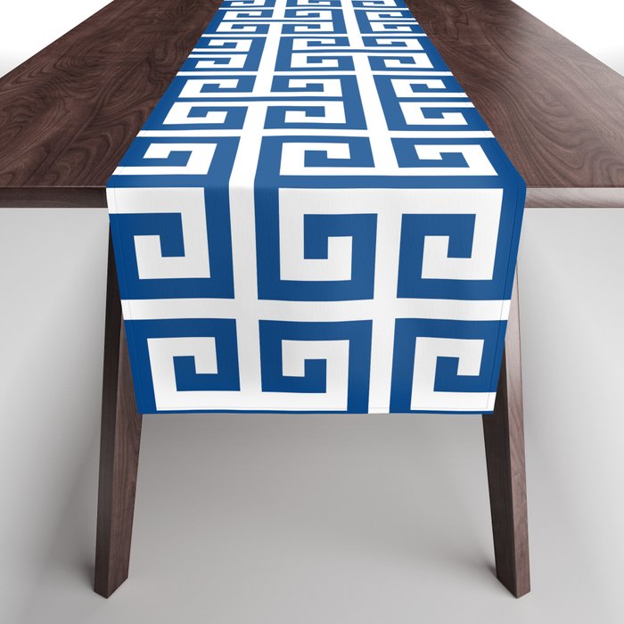 Denim Blue and White Greek Key Pattern Table Runner Gallery Image 1