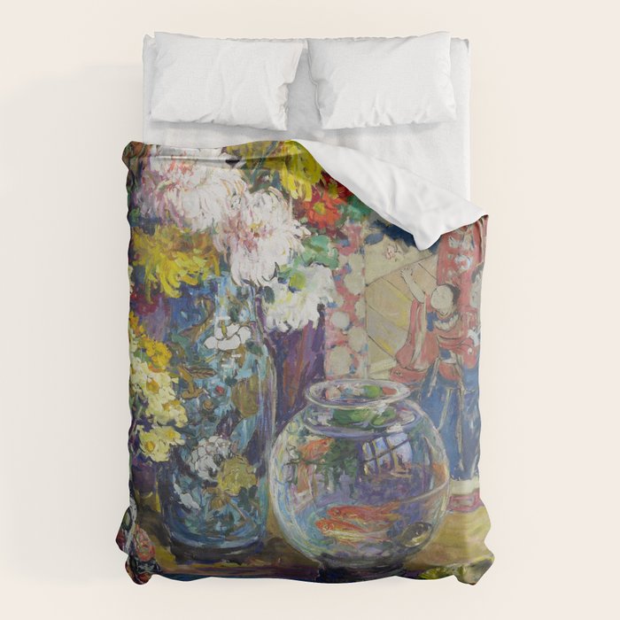 Fish, Fruits, and Flowers (c.1923) painting in high resolution by Kathryn E. Cherry.  Duvet Cover Gallery Image 6
