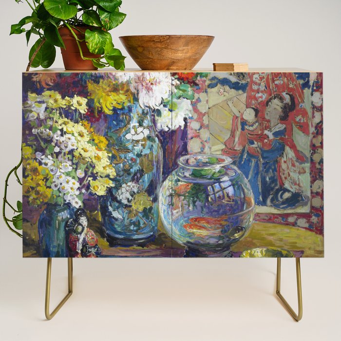 Fish, Fruits, and Flowers (c.1923) painting in high resolution by Kathryn E. Cherry.  Credenza Gallery Image 1
