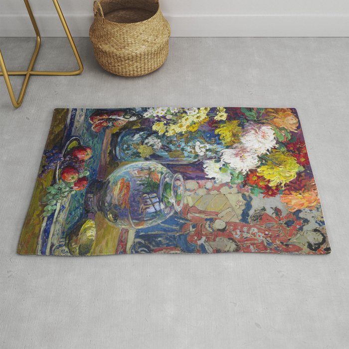 Fish, Fruits, and Flowers (c.1923) painting in high resolution by Kathryn E. Cherry.  Rug Gallery Image 1