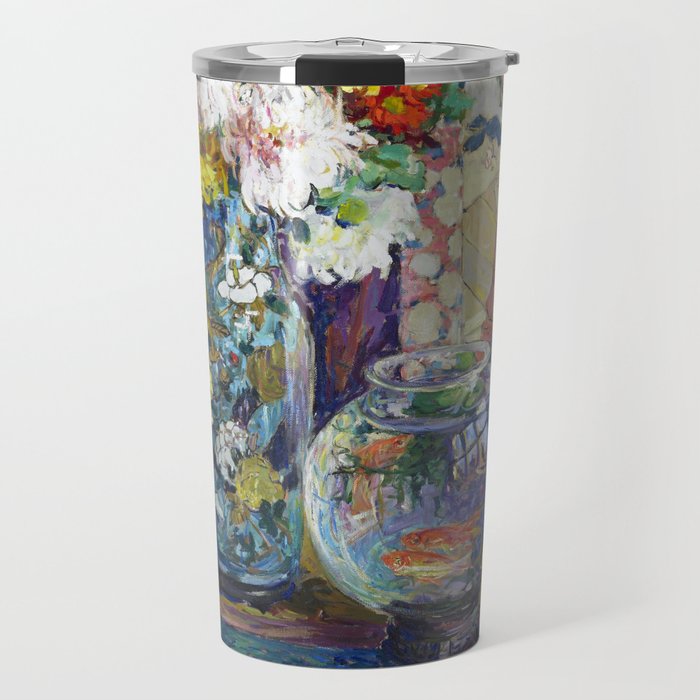 Fish, Fruits, and Flowers (c.1923) painting in high resolution by Kathryn E. Cherry.  Travel Mug Gallery Image 1