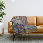 Fish, Fruits, and Flowers (c.1923) painting in high resolution by Kathryn E. Cherry.  Throw Blanket Gallery Image 1