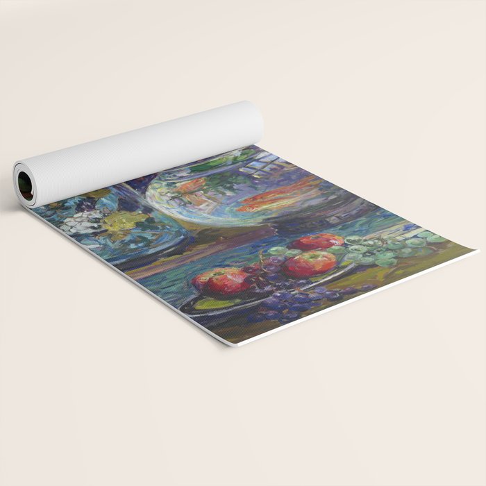 Fish, Fruits, and Flowers (c.1923) painting in high resolution by Kathryn E. Cherry.  Yoga Mat Gallery Image 2