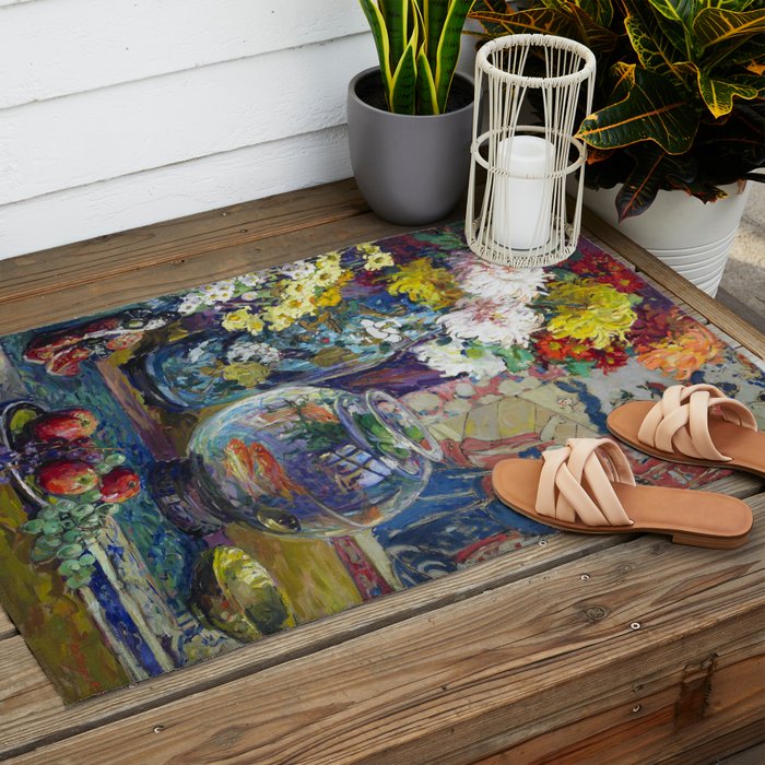 Fish, Fruits, and Flowers (c.1923) painting in high resolution by Kathryn E. Cherry.  Outdoor Rug Gallery Image 2