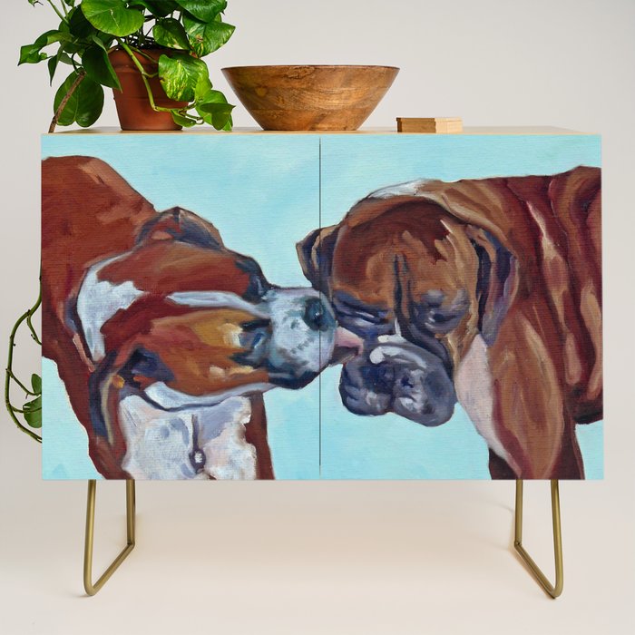 Kissing Boxers Dogs Portrait Credenza Gallery Image 1
