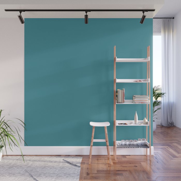 Minimal, Solid Color, Vivid Teal Wall Mural Gallery Image 1