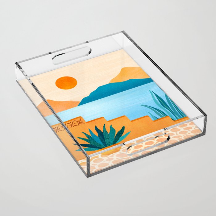 Cabo Desert Landscape Illustration Acrylic Tray Gallery Image 1