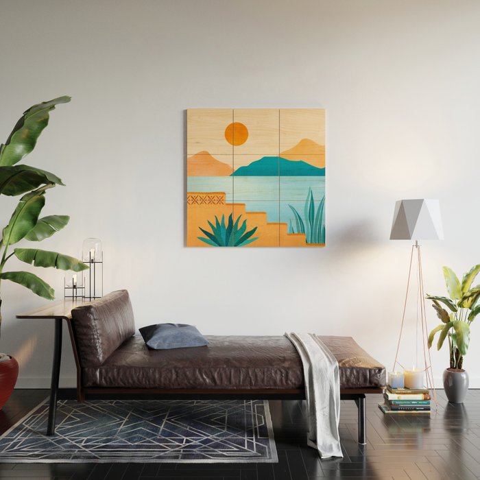Cabo Desert Landscape Illustration Wood Wall Art Gallery Image 2