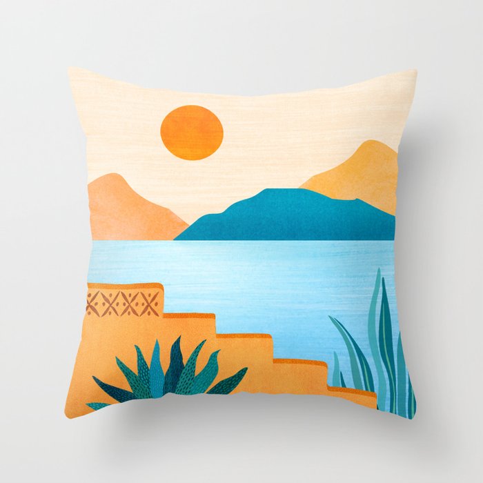 Cabo Desert Landscape Illustration Throw Pillow Gallery Image 1