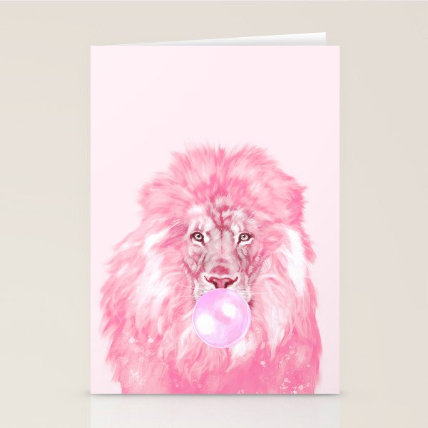 Lion Chewing Bubble Gum in Pink Stationery Card Gallery Image 1