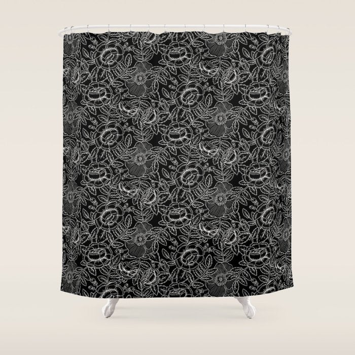 Gothic Rose in Black and White Shower Curtain Gallery Image 1