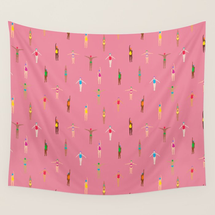 Swimmers in a Sea of Pink Wall Tapestry Gallery Image 4
