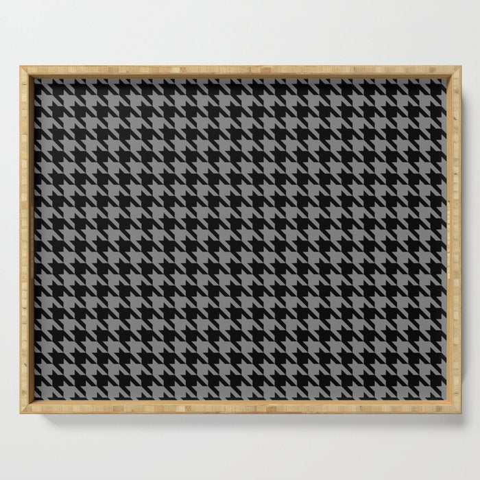 Black and Grey Classic houndstooth pattern Serving Tray Gallery Image 1