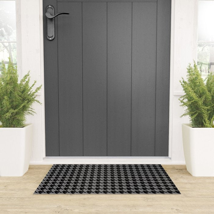 Black and Grey Classic houndstooth pattern Welcome Mat Gallery Image 3