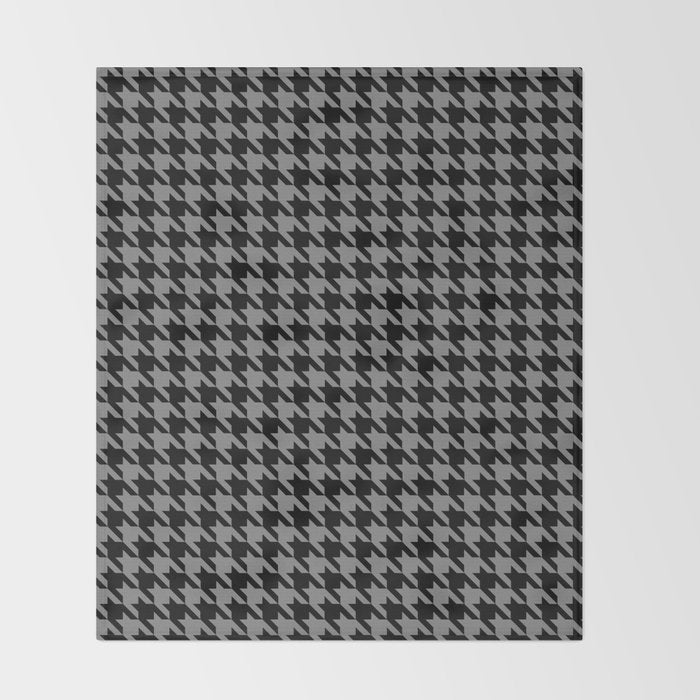 Black and Grey Classic houndstooth pattern Throw Blanket Gallery Image 2