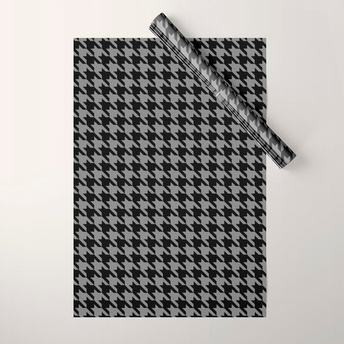 Black and Grey Classic houndstooth pattern Wrapping Paper Gallery Image 1