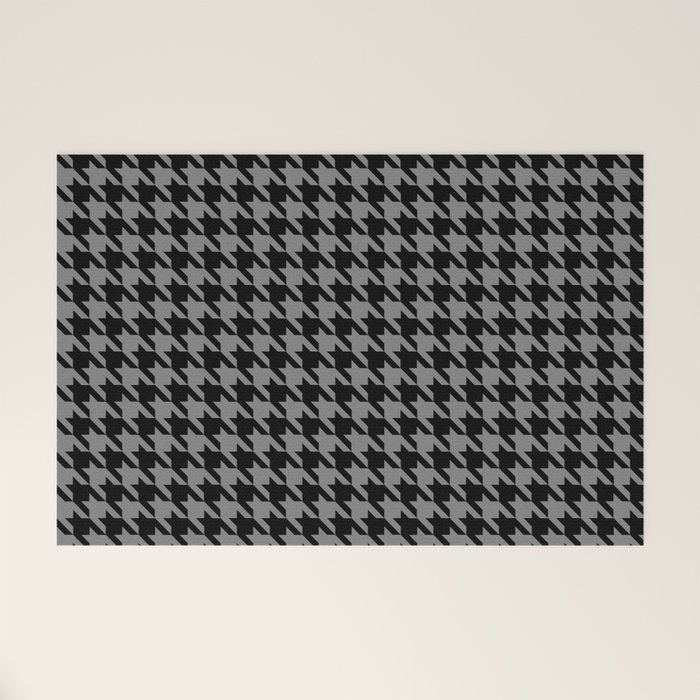 Black and Grey Classic houndstooth pattern Welcome Mat Gallery Image 1