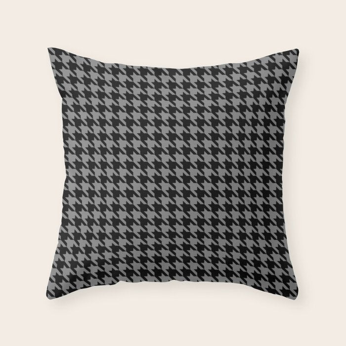 Black and Grey Classic houndstooth pattern Throw Pillow Gallery Image 1