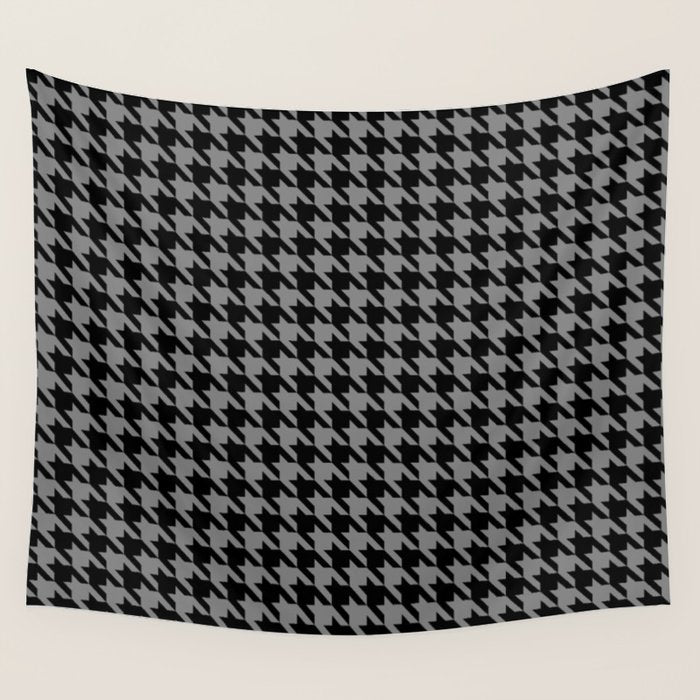 Black and Grey Classic houndstooth pattern Wall Tapestry Gallery Image 4