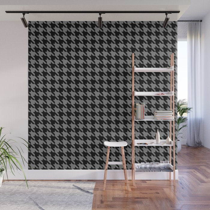 Black and Grey Classic houndstooth pattern Wall Mural Gallery Image 1