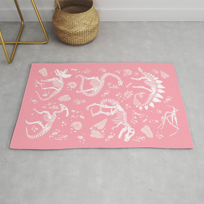 Excavated Dinosaur Fossils in Candy Pink Rug Gallery Image 1