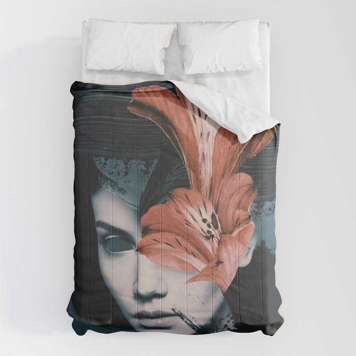 Red Flowers/Lady Portrait Comforter Gallery Image 1