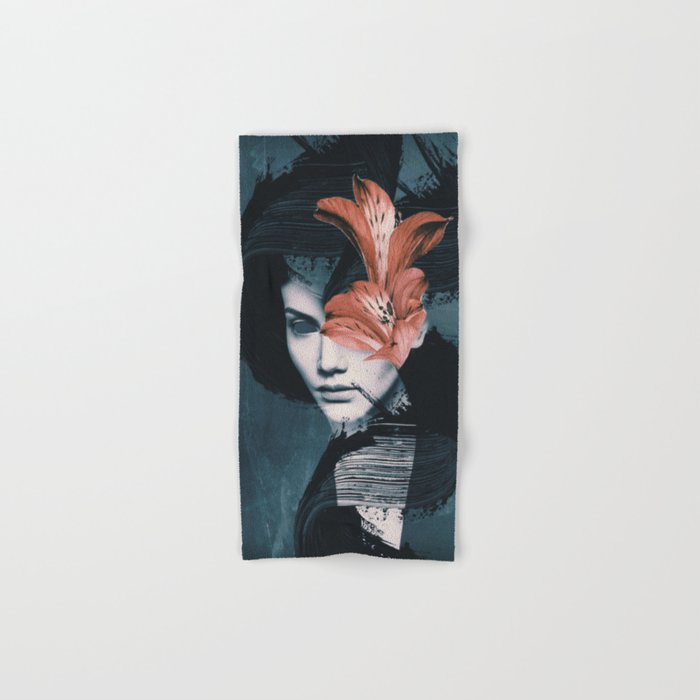Red Flowers/Lady Portrait Bath Towel Gallery Image 1