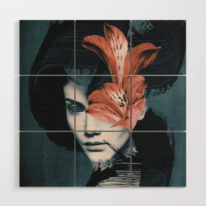 Red Flowers/Lady Portrait Wood Wall Art Gallery Image 1