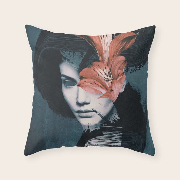 Red Flowers/Lady Portrait Throw Pillow Gallery Image 6