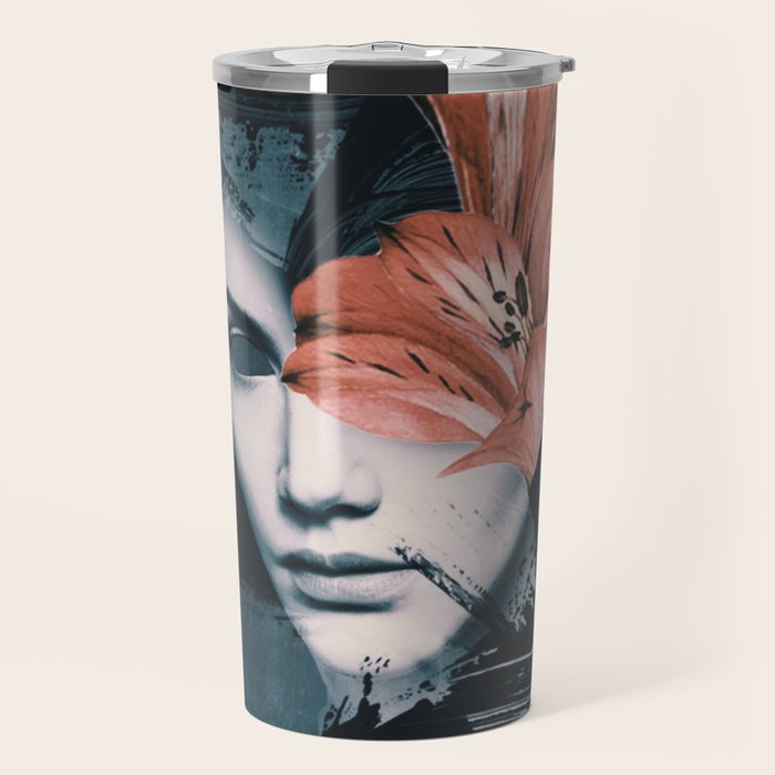 Red Flowers/Lady Portrait Travel Mug Gallery Image 1