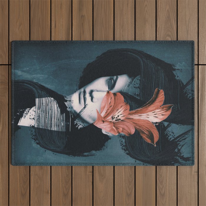 Red Flowers/Lady Portrait Outdoor Rug Gallery Image 1