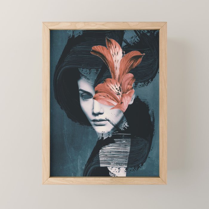Red Flowers/Lady Portrait Mini Art Print Gallery Image 1